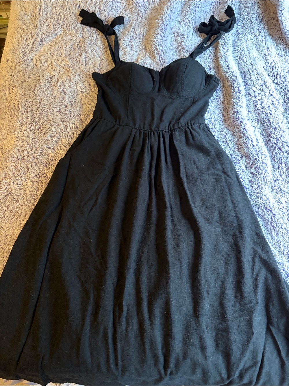 LC Lauren Conrad Black Tie-Shoulder Midi Dress **WITH POCKETS**